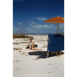 Original 1950s Red Border Kodachrome 35mm Slide - Mom At The Beach